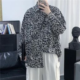 Men's Casual Shirts 2024 Spring Autumn Fashion High Quality Men Shirt Loose Leopard Print Mens Long Sleeve Streetwear