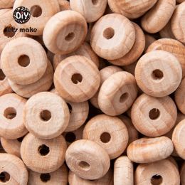 Necklaces Let's Make 100pcs Abacus Beads Baby Wooden Teether Natural Lentil Beads Beech Balls Perle DIY Teething Necklace Nursing Toy