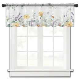 Curtain Pastoral Style Eucalyptus Lavender Butterfly Flower Small Window Valance Sheer Short Bedroom Decor Voile Drapes