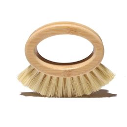 Oval Brush Handle Wooden Cleaning Creative Ring Sisal Dishwashing Brushs Natural Bamboo Household Kitchen Supplies Free DHL s