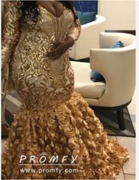 African Plus Size Evening Dresses V Neck Appliques Rose Flowers Mermaid Prom Dress Long Sleeves Party Dress8908859