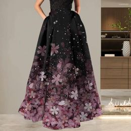 Skirts High-waisted Long Skirt Polyester Spandex Bohemian Flower Print Maxi For Women High Waist A-line Big Swing Soft