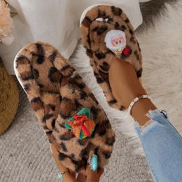 Slippers Christmas Women Cartoon Cute Indoor House Shoes For Men Couples Cotton Slides Thick Plush Footwear Gift