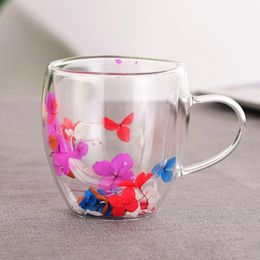 Mugs Double-layer Insulated Glass Cup Real Flower Creative Dried And Cold Dual-purpose Coffee