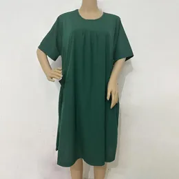 Casual Dresses A-line Dress Elegant Women's Summer Midi With Pockets O-neck Short Sleeve Work Vintage Solid For Streetwear