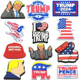 Trump 2024 Charms Childhood Memories Blue Elf Funny Gift Cartoon Pvc Decoration Buckle Soft Rubber Clog Fast