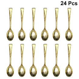 Disposable Flatware 24PCS Plastic Golden Mini Spoon Set Imitate Metal For Barbecue Party Picnic Cutlery Spoons