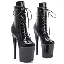Dance Shoes LAIJIANJINXIA 20CM/8inches Patent Shiny PU Black High Heel Platform Boots Pole Hight Boot