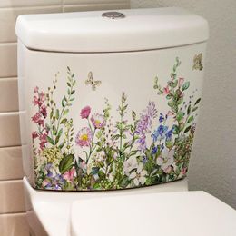 2 datorer Växtblommor toalettklistermärken, vattentät vinylväggskonstskylt dekor, avtagbar toalettdekaler