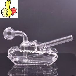 Protable Tank Shape HOOKAH 3D creative water glass dab rig bongs pipe with oil burner or tobacco dry herb smoking bowl