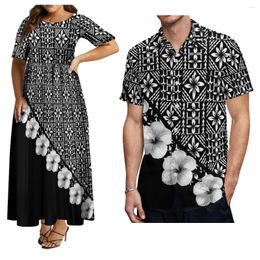 Party Dresses -Selling Women'S Short-Sleeved Dress And Men'S Aloha Shirt Samoa Polynesian Tribe Paired With A Black Couple Outfit