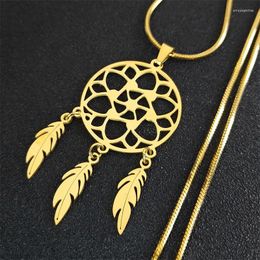 Pendant Necklaces Flower Of Life Dream Catcher Necklace For Women Men Stainless Steel Feather Tassel Spiritual Boho Chain Jewellery Collare