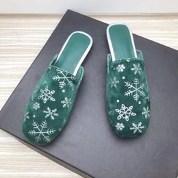 Slippers Women Mules Christmas Holiday For Girls 2024 Winter Square Head Outdoor Indoor Shoes Green Red Size 33-43