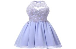 Halter Short Homecoming Dresses for Teens Chiffon Lace Appliques Juniors Prom Dresses Keyhole Back 8th Grade Party Dress7845544