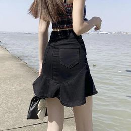 Skirts For Women Tight Black Womens Skirt Denim Gyaru Clothing Jeans Ruffle Wrap High Quality Streetwear Y2k Premium Summer 2024