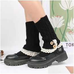 Socks Hosiery Women Lace Warm Wool Cashmere Middle Tube Sleeves Solid Colour Thicken Home Floor Soft Casual Cotton Gift Drop Delivery A Otbuh