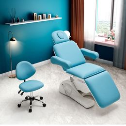 Luxurious white pu leather 3 motor beauty salon massage table electric lash bed with white base and Technician chair