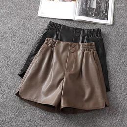 Women's Shorts Loose Sexy Black Fashion Casual Faux Leather Summer Women Clothing High Waist PU Woman Pants T424