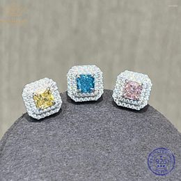Stud Earrings WUIHA 925 Sterling Silver Crushed 5 5MM Sapphire Citrine Synthetic Moissanite Ear Studs For Women Gift Drop
