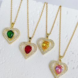 Pendant Necklaces Multicoloured Stone Heart Necklace Romantic Love Red Woman With Crystal Golden Designer Jewellery GIfts