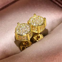 unisex Men Women Earrings Studs Yellow White Gold Plated Sparkling CZ Simulated Diamd Earrings For Men Women g1Mh#