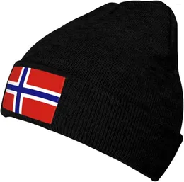 Berets Norwegian Flag Beanie Hats Soft Stretch Beanies Cap Winter Warm Mens Womans Knit