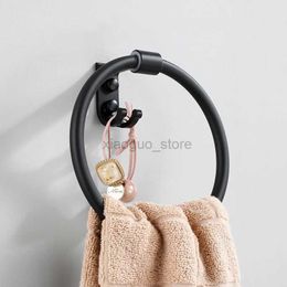 Towel Rings Matte Black Bathroom Towel Holder Space Aluminium Towel Ring Wall Mounted Storage Shelf Towel Hanger Rack Kitchen Accessories 240321