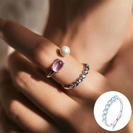 Cluster Rings 925 Sterling Silver Moon Stone Geometric Ring For Woman Girl Fashion Simple Round Design Jewellery Party Gift Drop