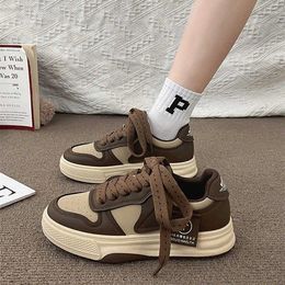 Casual Shoes Board Women's Sneakers Muffin Thick Bottom Khaki Black White Colour Matching Fashion Sports