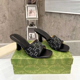 Novelty slippers designers Sandals fashion Gauze rhinestone Checkered Sandal for womens 7.5cm high heeled women designer shoe footwear Top quality slipper