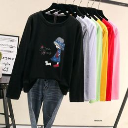 Women's T Shirts Size 7XL 150KG Long Sleeve Autumn Winter Shirt For Women O Neck Cartoon Femme Tee Big Tops Large