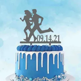 Party Supplies Personalized Couple Running Cake Topper Custom Date Mr & Mrs Jogging Silhouette For Wedding Anniversary Decoration