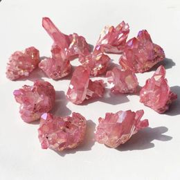 Decorative Figurines Natural Crystal Cluster Stone Titanium Pink Angel Aura Quartz Specimens Cured Coating Healing Crystals Home Decor