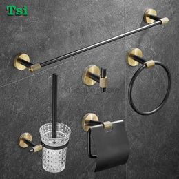 Towel Rings Gold and Black Towel Bar Wall-mounted Stainless Steel Towel Rail Bathroom Accessories Sets Paper Holder Towel Ring Toilet Brush 240321