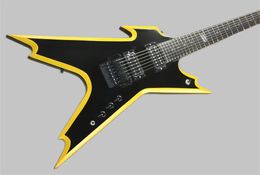 hot 7 Strings Yellow Edgy Black Body Electric Guitar with Tremolo Bridge,HH Pickups,can be customized