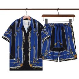 Men's Nautical Print Silk Vacation Shirt Casual Button Down Short Sleeve Hawaiian Shirt Beach Shorts Designer Dress Shirts