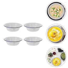Dinnerware Sets 4 Pcs Baking Pans Enamel Bowl Home Enamelware Basin Creative Container Simple Soup White