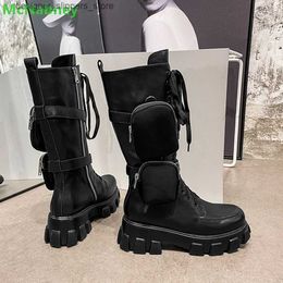 Boots Black set design thick soled boots suitable for women luxurious round toe lace small and medium-sized legs handmade fashionable Q240321