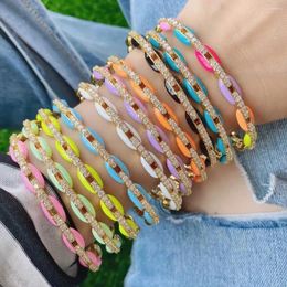 Bangle 3Pcs CZ Micro Pave Enamel Cuff Bangles For Women Colourful Link Chain Bracelet Jewellery Girl Gift