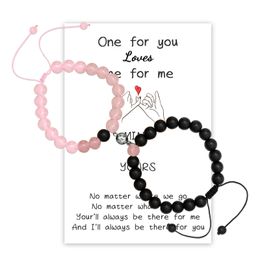 New Couple Card Bracelet Pink Crystal Volcano Stone White Pine Love Magnet Pink Crystal Couple Bracelet 230518