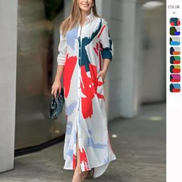 Casual Dresses Fashionable And Printed Loose Shirt Dress For Women In Autumn Winter 2024 European American Lapel Long