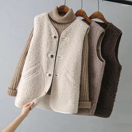 Women's Vests Korean Fashion Sleeveless Waistcoat Single-Breasted Solid Chaleco Pelo Mujer Vest Women Jacket Lamb Wool Gilet Spring Autumn