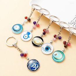 Keychains Keychain Glass Dome Buddhist Chakra Jewelry Om Yoga Mandala For Women Men