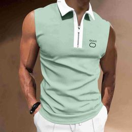 Mens T-Shirts European and American Fashion High Quality New Zip Open Collar Horse Shirt Sleeveless T-shirt