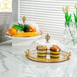 118 Inch Plastic Cake Tray with Clear Cover Bread Fruit Dessert Storage Plate Display Household Decorative Service 230308