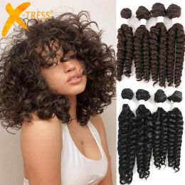 Pack Pack Fummi Curly Synthetic Hair Bundles Xtress Loose Wave Hair Weft Weaving 4PCS 1618 Inches Black Hair For Women Wigs