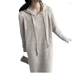 Casual Dresses Autumn Winter Hooded Woman Dress Knit Jumper Long Sleeve Loose Korean For Women