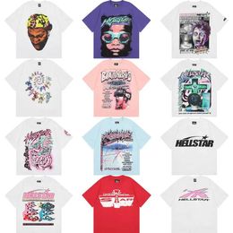 American Hip-hop High Street Trendy Brand Summer Washed Letter Print Casual White Pink Blue Mens and Womens Short Sleeved T-shirts