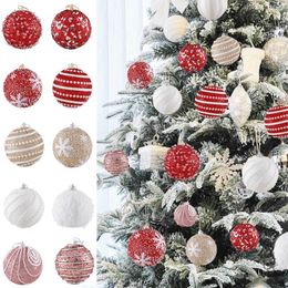 Party Decoration 1/4 Pcs 8cm Glitter Christmas Balls Rose Gold White Red Foam Tree Year Home Decor Gifts 2024