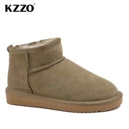 Sandals KZZO New Fashion Sheepskin Leather Snow Boots For Women Natural Wool Fur Lined Short Mini Winter Warm Casual Boots Ankle shoes